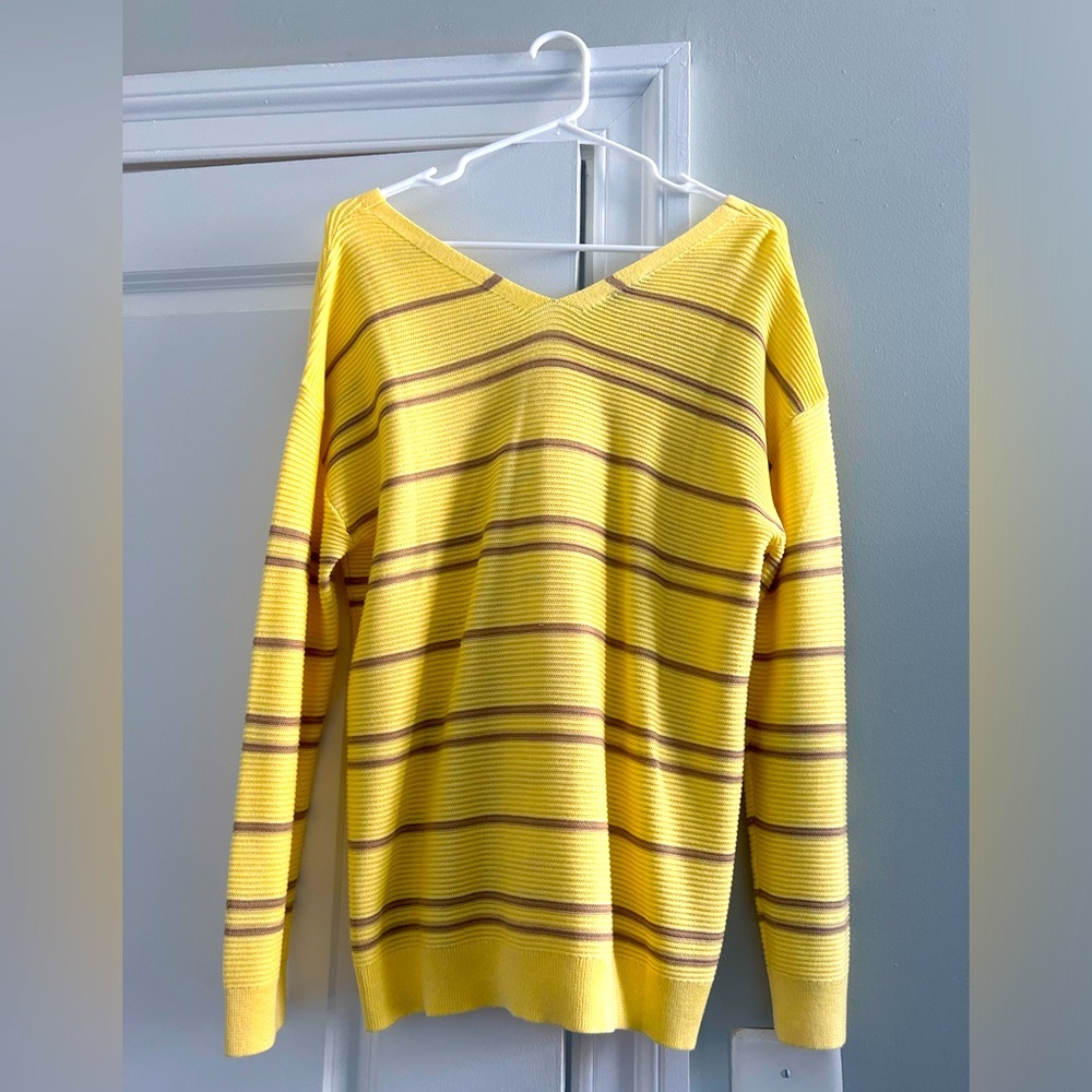 Yellow and Light Brown Stripped V-Neck Sweater from Talbots - Picture 2 of 2